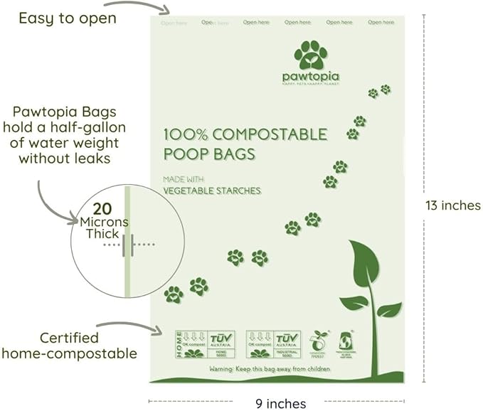 Pawtria Certified Home Compostable Dog Poop Bags (240) + Kraft Paper Dispenser, Biodegradable Poop Bags, Cat Litter, Vegetable Starches, Leak proof Dog Waste Bags, Easy to Open