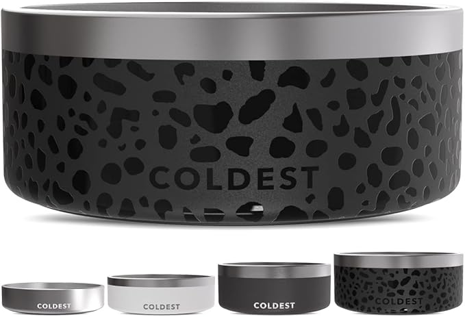 Coldest Dog Bowl - Anti Rust Metal, Non Slip, 3 Layers Insulated Stainless Steel Dog Bowls - Spill Proof & Heavy Duty - Water Bowl for Dogs, Cats & Pets, Dish Washer Safe (100 oz, Black Leopard)