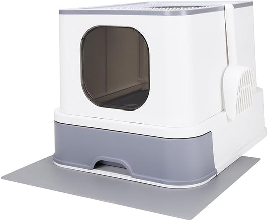 RIZZARI Cat Litter Box Stainless Steel Top-Entry : Leak-Proof Enclosed Design Reduces Odor, for Indoor Cats & Owners (White)