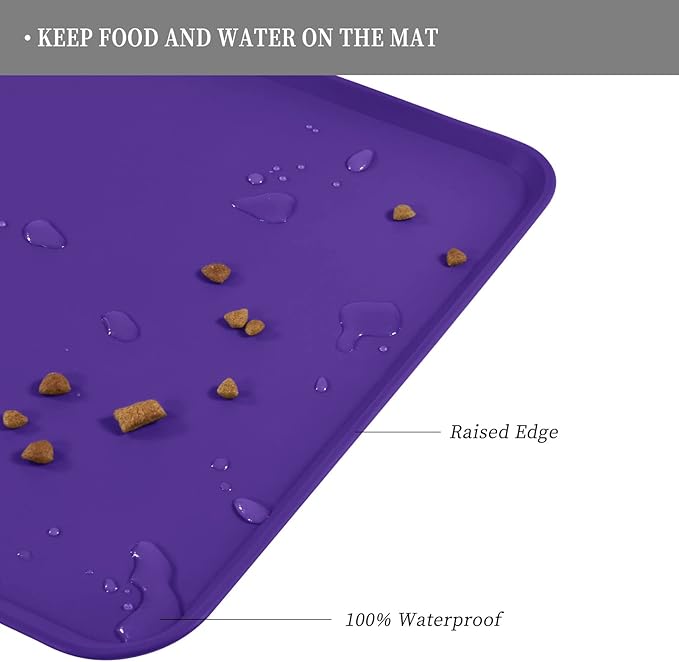 Waterproof Pet Feeding Mat with High Raised Edges, Heavier and Thicker Placemats for Cat Dog Water Bowl with BPA Free, Dogs Cats Food Mats for Messy Drinkers to Prevent Spill and Protect Floors