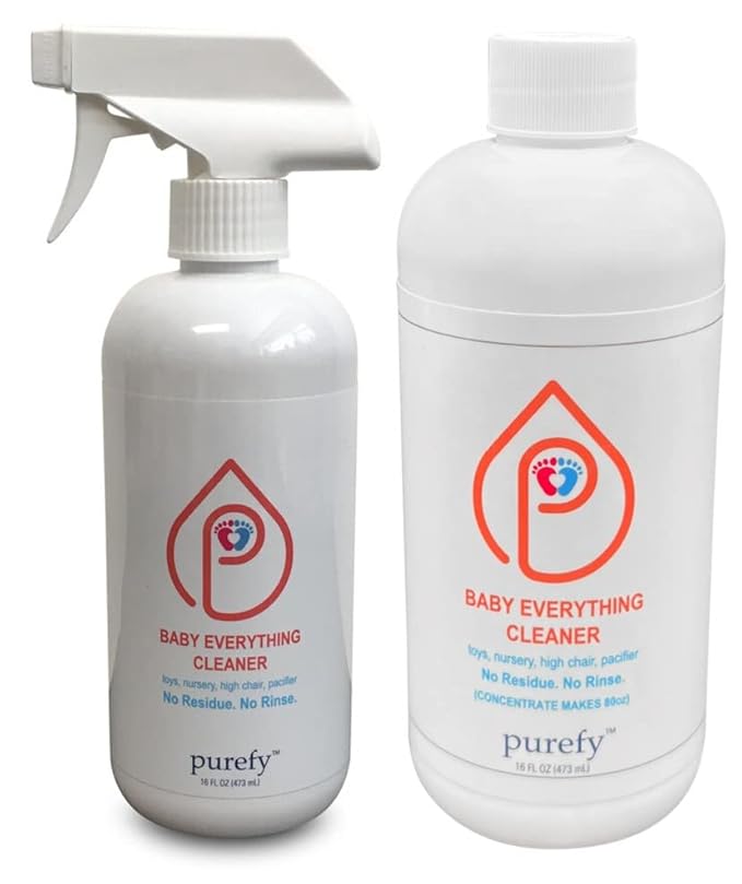Baby Everything Cleaner (16oz + Concentrate Makes 80oz) Hypoallergenic. Hypochlorous Technology. No Residue. Unscented. No Rinse. Baby Safe cleaner for Toys, Pacifier, High Chair, and Nursery. Fine Spray for Everywhere Everything.
