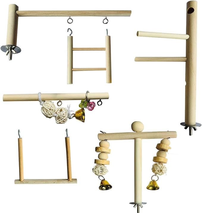 Hamiledyi Small Bird Playground Natural Wood for Top of Cage Bird Play Stand Bird Stands for Parrots Bird Perch Stand Bird Play Gym Bird Toys for Small Bird Parrot Cockatiel Love Birds Budgie