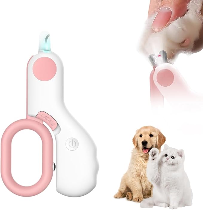 LED Pet Nail Clippers,Upgrade Cat Nail Clipper with Light,Cat Claw Trimmer Nail Clippers for Dogs,Trim Your Pets Nails Easy and Pain-Free Grooming Tool for Small Animals (Pink 1PCS)
