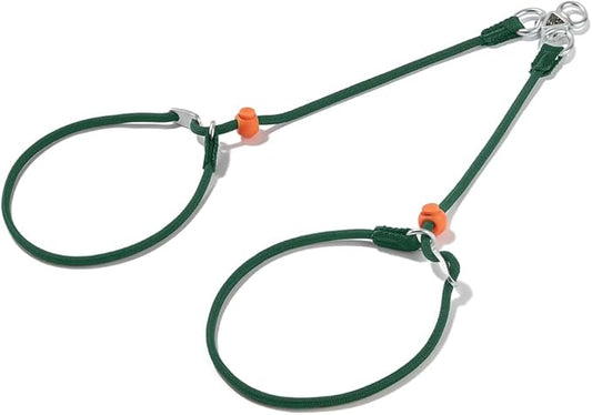 Howgo Double Slip Leash Slip Lead | Dual Dog Lead for 2 Dogs,360° Swivel No Tangle | Dog Training Nylon Leash and Collar | Double Clip Coupler and Splitter | Lightweight Aluminum (Green, 3FT)