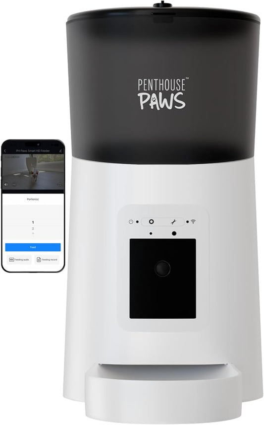 Smart HD Cat Feeder, 2 Way Audio + Voice Recording, Automatic Feeder for Dog with 1080p Night Vision Camera, WiFi App Controlled, Battery Backup, Anti Jam 6L Upto 15 Daily Meals, White