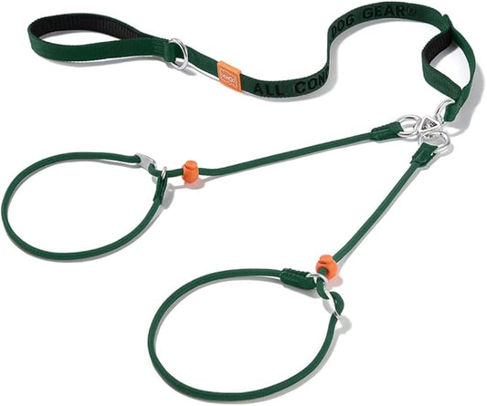 Howgo Double Slip Leash Slip Lead with Two Handles| Dual Dog Slip Lead for 2 Dogs,360° Swivel No Tangle | Dog Training Collar | Double Clip Leash Coupler and Splitter (Green, 6FT)