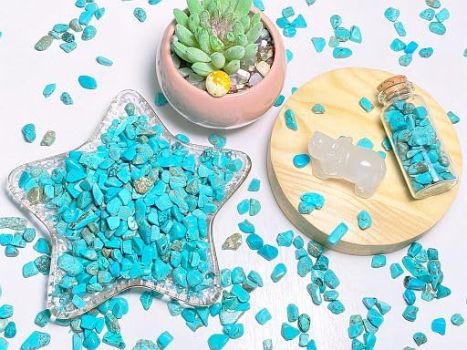 YATOJUZI Turquoise Aquarium Gravel Rocks Bulk Wholesale Tumbled Crystals Stones Chips Crushed Reiki Energy Balancing Gemstones for Planters Vase Filler Fountain Fish Tank Potted Decor 0.44LB