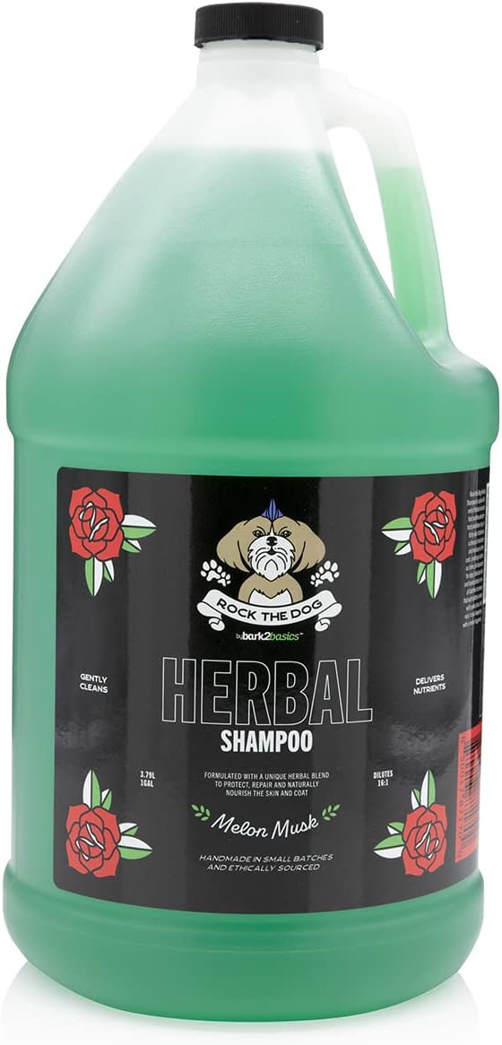 Bark2Basics Rock The Dog Herbal Pet Shampoo, 1 Gallon - Naturally Derived Ingredients, Unique Herbal Blend, Protects, Repairs, and Nourishes, Professional Grade