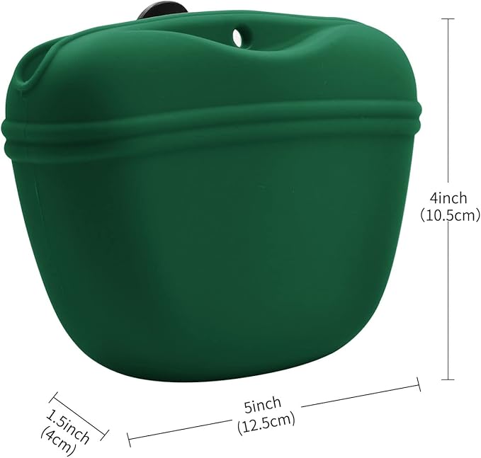 AUDWUD - Silicone Dog Treat Pouch - Clip on Portable Training Container - Convenient Magnetic Buckle Closing and Waist Clip - No BPA
