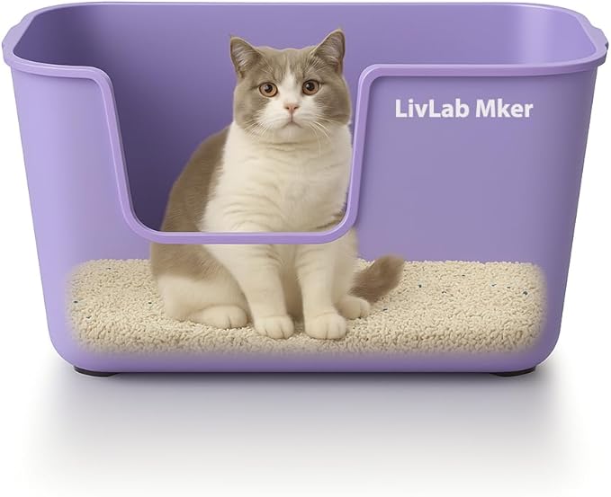Extra Large Cat Litter Box with High Sides - Splash-Proof Design for Big Cats & Multi-Cat Homes, 24.6in x 16.7in x 12.8in (Purple)