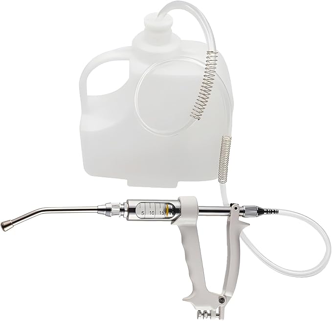 20ML Veterinary Metal Feeding Gun, Continuous Drench Gun Dosing Device Veterinary Adjustable Medicine Dispenser Husbandry Autonomous Feeding Tool, for Pig Cow, Sheep, Horse (White Color, 20ML+Kettle)