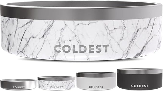 Coldest Dog Bowl - Anti Rust Metal & Non Slip Dog Bowls Large, Spill Proof Heavy Duty 3 Layers Insulated Dog Bowl - Food and Water Bowl for Dogs, Cats & Pets, Dishwasher Safe (42 oz, Carrara Marble)