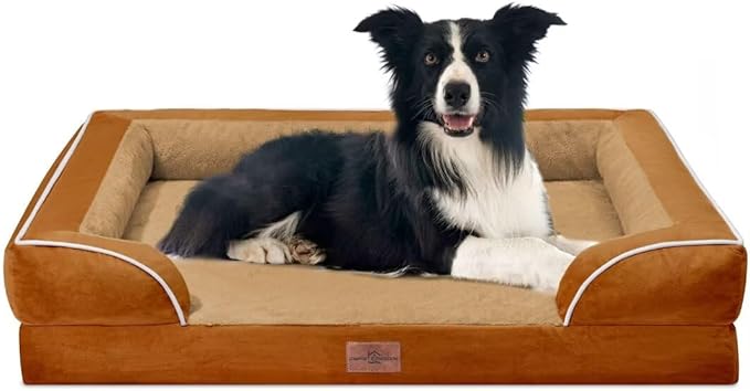 Comfort Expression Large Dog Beds Orthopedic Foam, Waterproof Dog Beds for Large Sized Dogs, Comfy Washable Pet Bed Sofa with Removable Cover & Non-Slip Bottom(Caramel)
