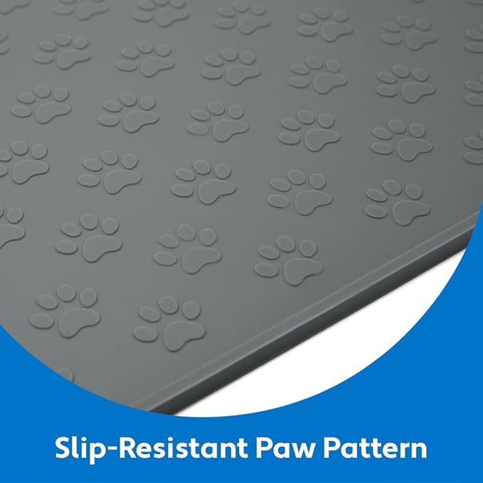 MIGHTY MONKEY 100% Waterproof Dog Food Mat, Raised Edges Silicone Pet Feeding Placemat for Cat, Dogs, Pet Bowls, High Lipped Tray Prevents Water Spills, Food on Floor, Dishwasher Safe, 24x16, Gray