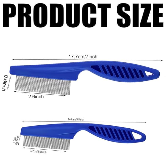 Pet Hair Comb, 2-in-1 Multifunctional Stainless Steel Pet Grooming Comb for Dog and Cat for Flea, Tear Stain Removal, and Dehairing Dogs and Cats' Face, Paws, and Body (Blue)