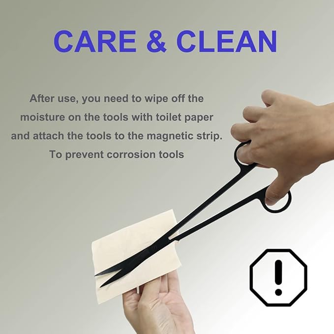 4Pcs Aquascaping Tools Kit, Long Stainless Steel Aquarium Plant Tools with Black Anti-rust Coating, Aquarium Tweezers, Scissors, and Scrapers for Aquascaping Cleaning（Magnetic Tool Holder）