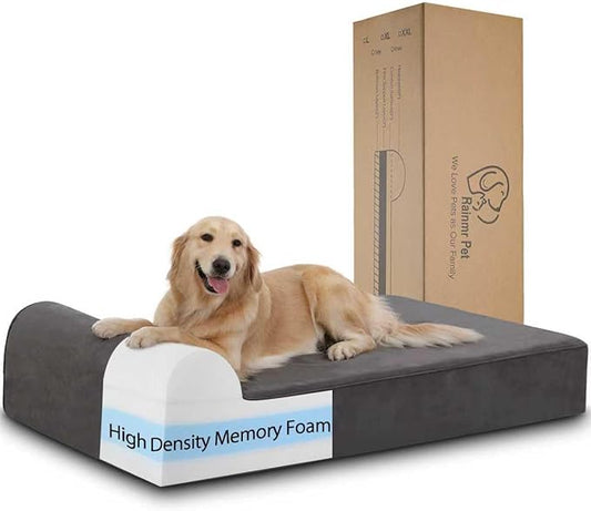 Orthopedic Dog Beds for Large Dogs, 7" Memory Foam Dog Beds with Waterproof Liner, Chew Proof Microsuede Cover, Removable and Washable, Nonskid Bottom, 48"x30" L Grey