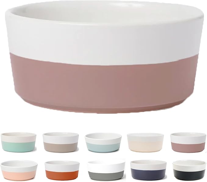 Waggo Dipper Ceramic Dog Bowl for Small and Large Breeds - Heavyweight and Durable Pet Food and Water Dish Crock, Dishwasher Safe, Modern (Mauve, Small)