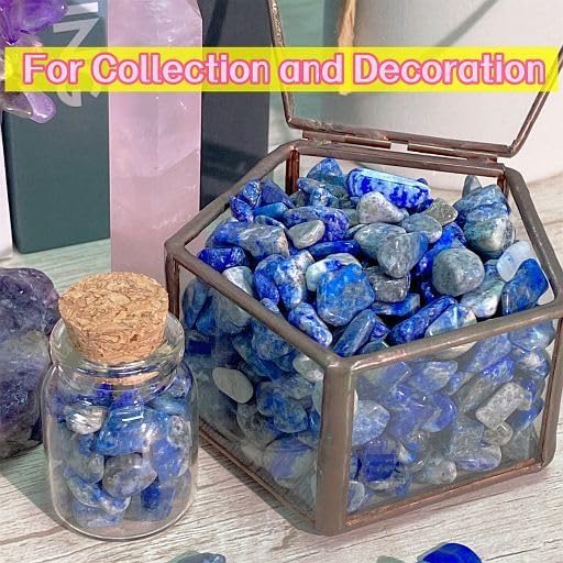 YATOJUZI Lapis Lazuli 1LB Aquarium Gravel Rocks Bulk Wholesale Tumbled Crystals Stones Chips Crushed Reiki Energy Balancing Gemstones for Planters Vase Filler Fountain Fish Tank Potted Decor
