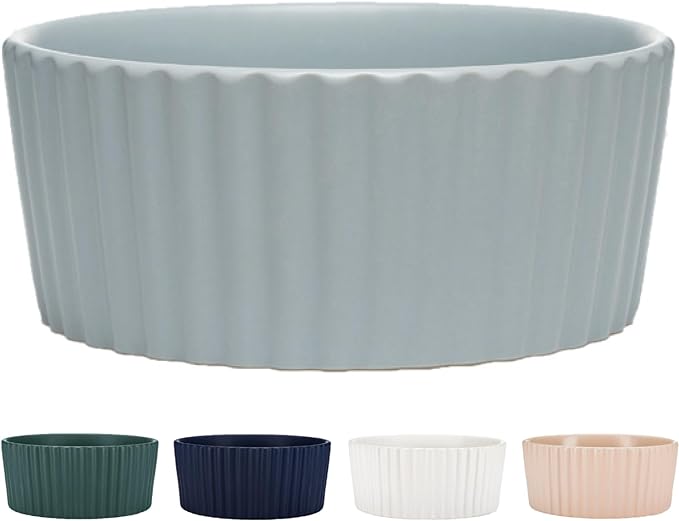 Waggo Ripple Ceramic Dog Bowl for Medium and Large Breeds - Modern with Matte Finish, Heavyweight Durable Pet Food and Water Dish Crock, Dishwasher Safe (Medium, Cloud)