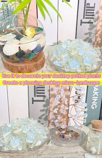 YATOJUZI Opal 1LB Aquarium Gravel Rocks Bulk Wholesale Tumbled Crystals Stones Chips Crushed Reiki Energy Balancing Gemstones for Planters Vase Filler Fountain Fish Tank Potted Decor