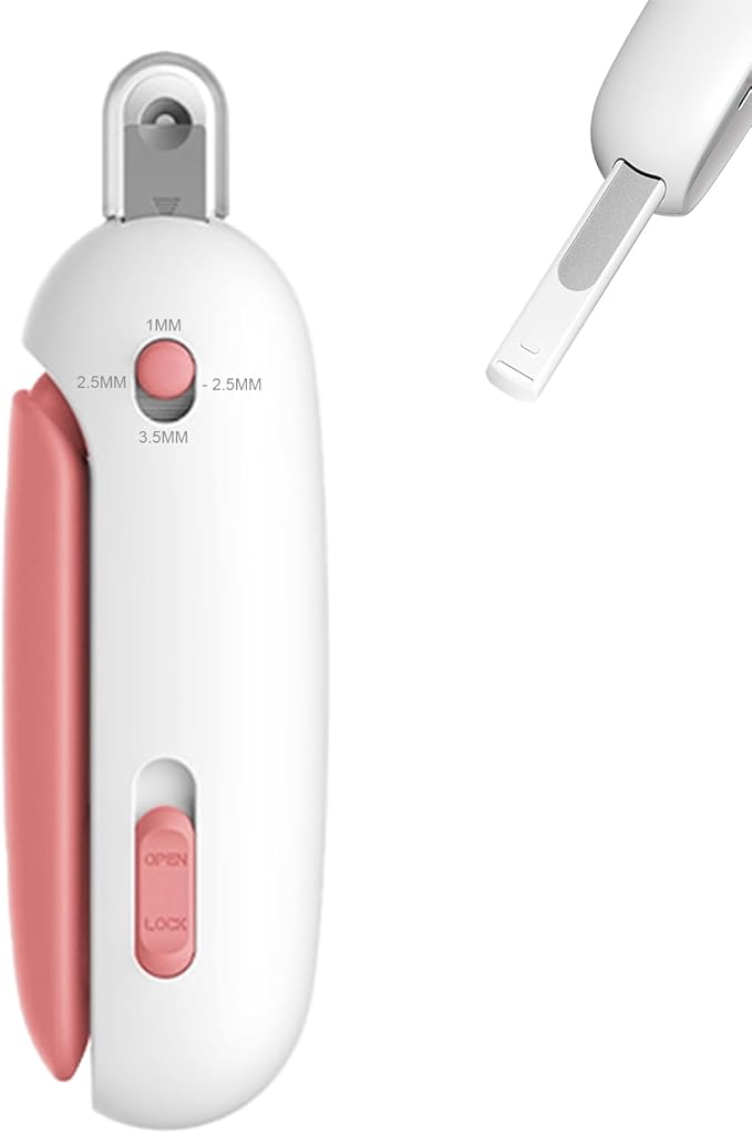 Pett Nail Clipper for Cats - Gentle Round-Hole Trimmer with Dust Storage | Adjustable Size & Hidden Nail File | Pet Grooming Tool for Safe & Loving Care (Pink)