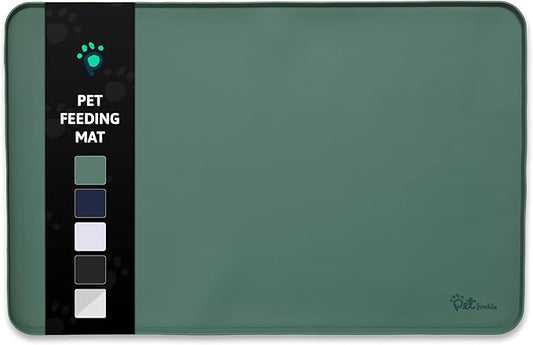 Silicone Dog Mat for Water Bowl and Food Dish, Pet Mat for Floors, Waterproof Dog Food Tray (Green)