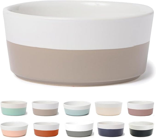 Waggo Dipper Ceramic Dog Bowl for Small and Large Breeds - Heavyweight and Durable Pet Food and Water Dish Crock, Dishwasher Safe, Modern (Vintage Grey, Small)