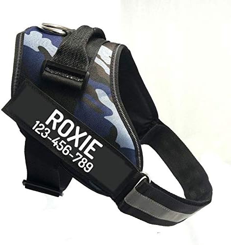 PawPawify Custom No Pull Dog Harness with Name and Phone Number, Heavy Duty Personalized Pet Vest to Prevent Tugging, Pulling, or Choking, Training and Walking (Camouflage Navy, XXL (85-140 LBS))