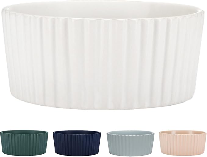 Waggo Ripple Ceramic Dog Bowl for Medium and Large Breeds - Modern with Matte Finish, Heavyweight Durable Pet Food and Water Dish Crock, Dishwasher Safe (Small, White)