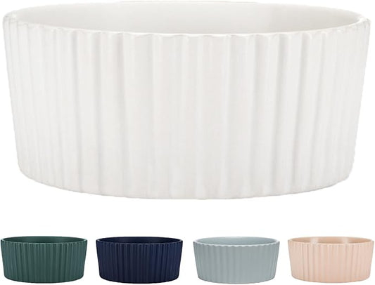 Waggo Ripple Ceramic Dog Bowl for Medium and Large Breeds - Modern with Matte Finish, Heavyweight Durable Pet Food and Water Dish Crock, Dishwasher Safe (Small, White)