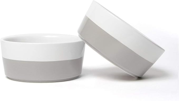 Waggo Dipper Ceramic Dog Bowl for Small and Large Breeds - Heavyweight and Durable Pet Food and Water Dish Crock, Dishwasher Safe, Modern (Light Grey, Medium)