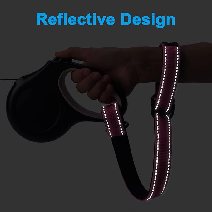 PetBonus Short Dog Leash, Safety Wrist Strap for Retractable Dog Leash, Reflective Design and Adjustable Soft Padded Handle, Extra Layer Security for Pet Stroller (Pink) 1 Pack