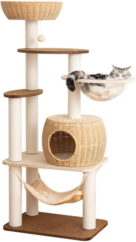 56.6in Large Wooden cat Tower for Large Multiple Cats,cat Tree with Observation Deck, Suitable for Summer and Winter 144CM (Particleboard)
