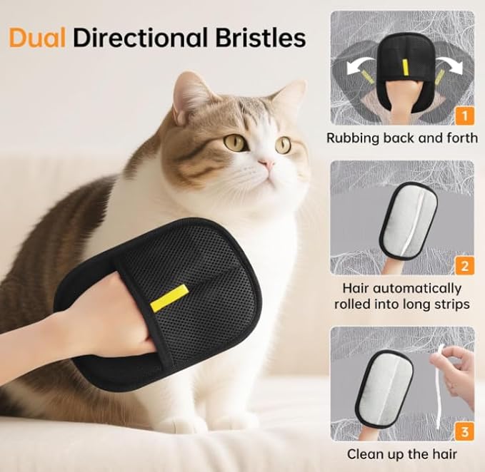 Pet Hair Removal Gloves Brush, Reusable Cat Dog Electrostatic Hair Remover Grooming Glove Tool