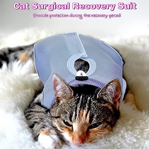 Nuanchu 3 Pieces Cat Recovery Suit Kitten Recovery Suit E-Collar Alternative for Cats and Dogs Abdominal Skin Anti Licking Pajama Clothes Sets(Solid Pattern,Large)