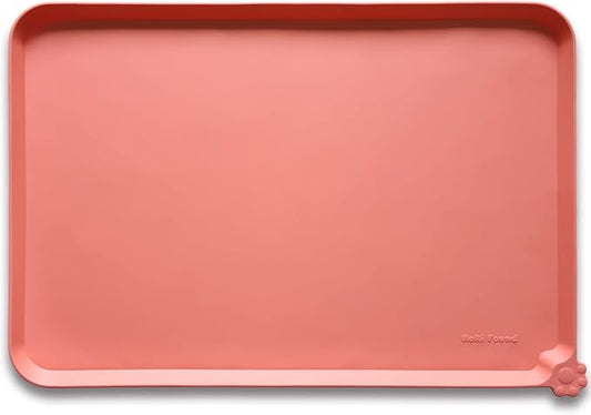 Hoki Found Large Silicone Pet Feeding Mats Tray - Non Slip Dog Cat Bowl Mats - Waterproof - Burnt Coral