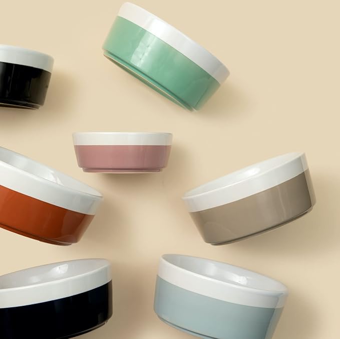 Waggo Dipper Ceramic Dog Bowl for Small and Large Breeds - Heavyweight and Durable Pet Food and Water Dish Crock, Dishwasher Safe, Modern (Mauve, Small)