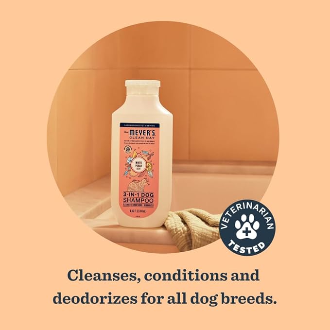 MRS. MEYER'S CLEAN DAY 3 in 1 Dog Shampoo, White Peach Scent, 14oz