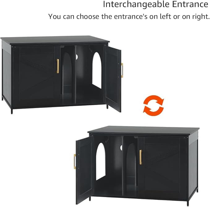 unipaws Black Top Opening Cat Litter Box Enclosure, Flip Top XL Extra Large Cat Box Furniture, Friendly to Elderly People, High Jumbo Automatic Litter Box Cover Hidden for Large Cat