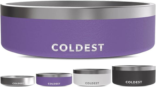 Coldest Dog Bowl - Anti Rust Metal, Non Slip, 3 Layers Insulated Stainless Steel Dog Bowls - Spill Proof & Heavy Duty - Water Bowl for Dogs, Cats & Pets, Dish Washer Safe (42 oz, Galaxy Purple)