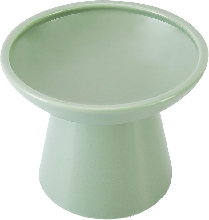 Extra Wide Elevated Ceramic Cat Food Bowl - 6.2" Shallow Dish for Whisker Fatigue Relief, 5" Height for Easy Feeding, Lead & Cadmium Free, Durable Raised Cat Food Bowls, Sage Green