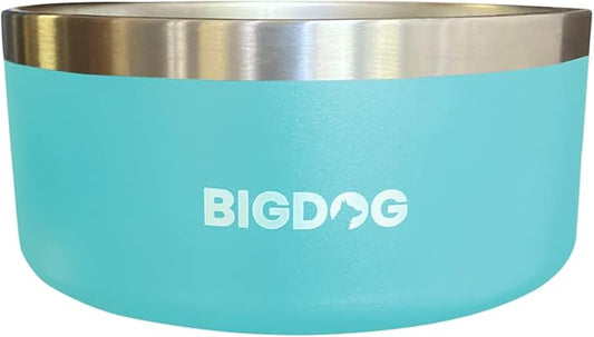 BIGDOG Stainless Steel Dog Bowl, 64 Ounces, Light Blue, Spill Proof Dog Bowl for Large Dogs