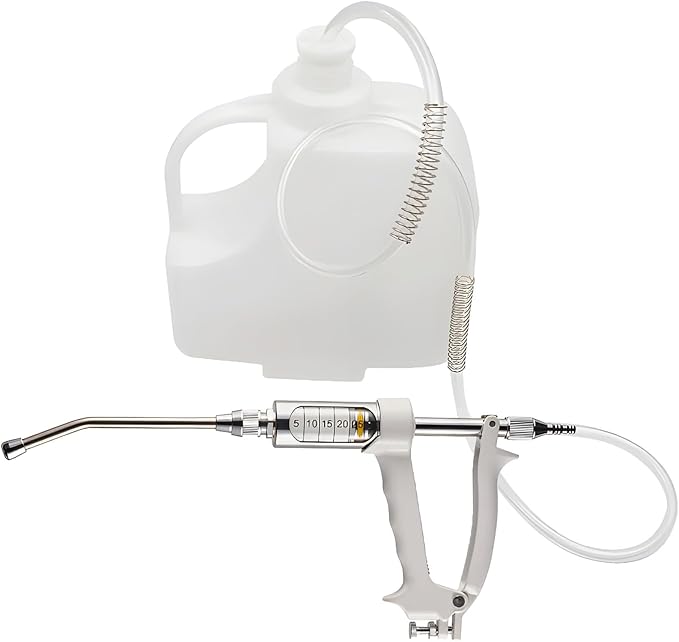 30ML Veterinary Metal Feeding Gun, Continuous Drench Gun Dosing Device Veterinary Adjustable Medicine Dispenser Husbandry Autonomous Feeding Tool, for Pig Cow, Sheep, Horse (White Color, 30ML+Kettle)