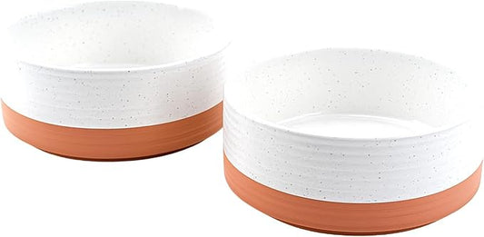 SPUNKYJUNKY Ceramic Dog and Cat Bowls 2 Pack, 6.1'' Dog and Cat Food Water Double Feeding Bowls Non-Slip for Cats and Medium Sized Breed Dogs Microwave Dishwasher Safe - 28.7 OZ, 2pcs, Pattern White