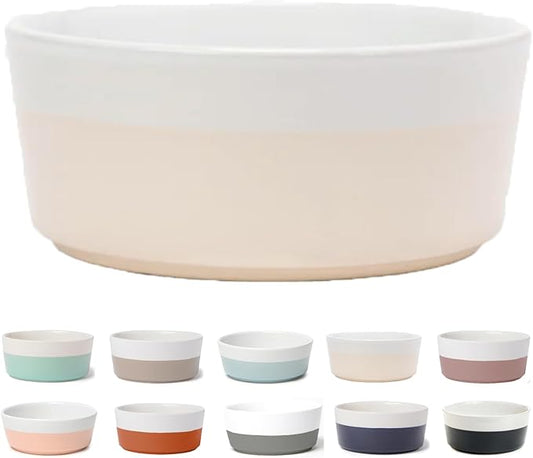 Waggo Dipper Ceramic Dog Bowl for Small and Large Breeds - Heavyweight and Durable Pet Food and Water Dish Crock, Dishwasher Safe, Modern (Large, Buttercream)