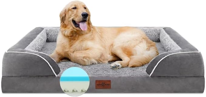 Comfort Expression Orthopedic Waterproof Dog Beds Memory Foam, XL Washable Dog Beds with Removable Cover, Large Pet Sofa Couch with Bolster(X-Large,Silver Grey)