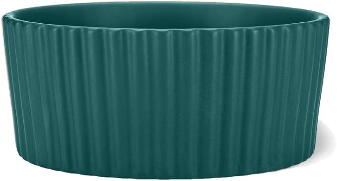 Waggo Ripple Ceramic Dog Bowl for Medium and Large Breeds - Modern with Matte Finish, Heavyweight Durable Pet Food and Water Dish Crock, Dishwasher Safe (Large, Teal)