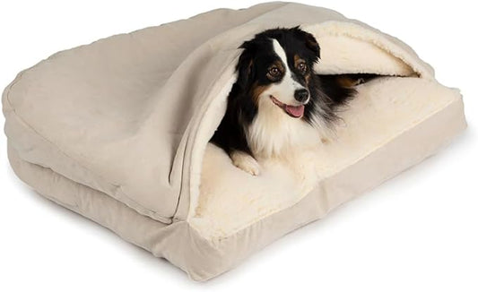 Snoozer Pet Products Luxury Rectangle Cozy Cave Dog Bed with Microsuede, Small, Buckskin