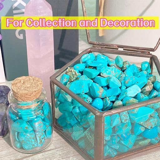 YATOJUZI Turquoise Aquarium Gravel Rocks Bulk Wholesale Tumbled Crystals Stones Chips Crushed Reiki Energy Balancing Gemstones for Planters Vase Filler Fountain Fish Tank Potted Decor 0.44LB